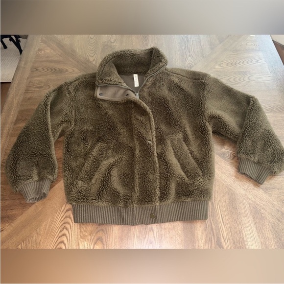 Alo Yoga Varsity Sherpa Jacket Full Zip Dark Olive Green XS - Picture 7 of 10